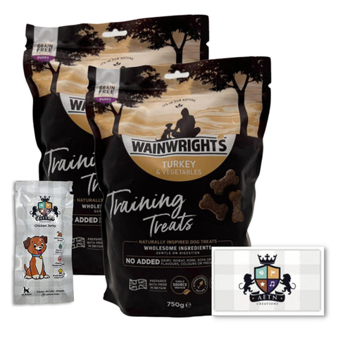 AETN Creations Grain Free Puppy Training Dog Treat Pack 2x750g Turkey and Vegetables Hypo-Allergenic Wainwrights Jerky Treat Easily Digested