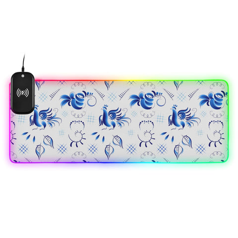 Blue Birds Roses Wireless Charging Mouse Pad for Mobile Phone Extra Large Gaming Mousepad with 13 Lighting Modes Extended Desk Mat for Gaming MacBook PC Laptop Desk Office Home