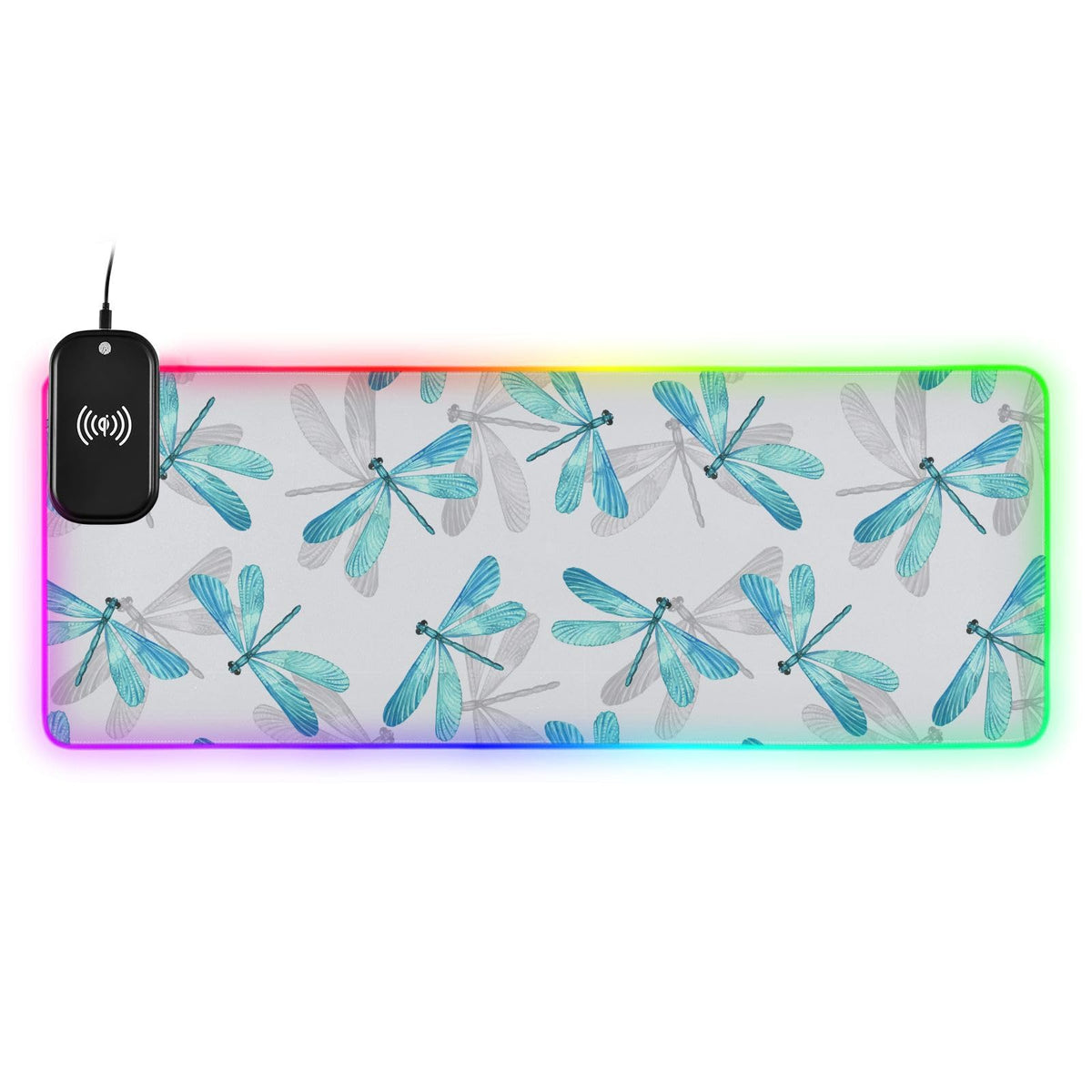 Blue Dragonfly Wireless Charging Mouse Pad for Mobile Phone Extra Large Gaming Mousepad with 13 Lighting Modes Computer Mat for Office Home Gaming MacBook PC Laptop Desk