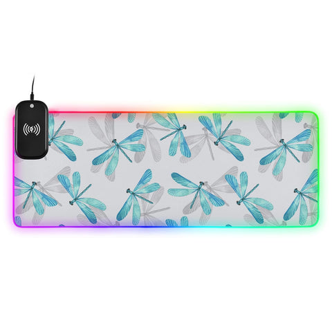 Blue Dragonfly Wireless Charging Mouse Pad for Mobile Phone Extra Large Gaming Mousepad with 13 Lighting Modes Computer Mat for Office Home Gaming MacBook PC Laptop Desk