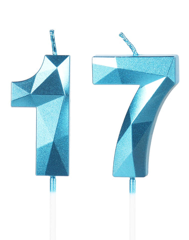 17th Birthday Candles, Number 17 Candle, Blue Candles, Birthday Candle for Cake, Happy Birthday Candle, Cake Candles Cake Topper Decorations for Boys Men Birthday Party Wedding Anniversary Supplies
