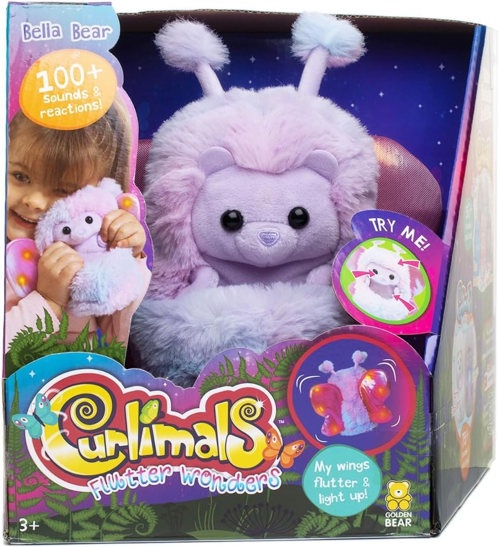 Curlimals Flutter Wonders Bella Bear Teddy Bear, Interactive Cute Plush Butterfly with 100+ Sounds, Movements & Lights. Age 3+