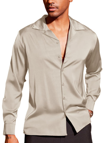 COOFANDY Men Silk Dress Shirts Long Sleeve Satin Button Up Dress Shirts Luxury Shiny Silk Shirt