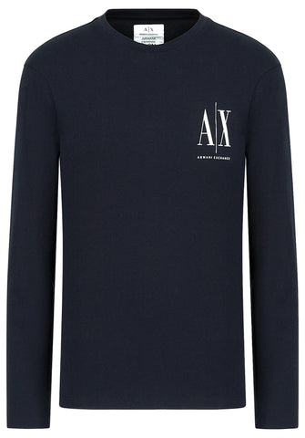 Armani Exchange Men's Long Sleeves, Front Print Logo T-Shirt, Navy, XXL