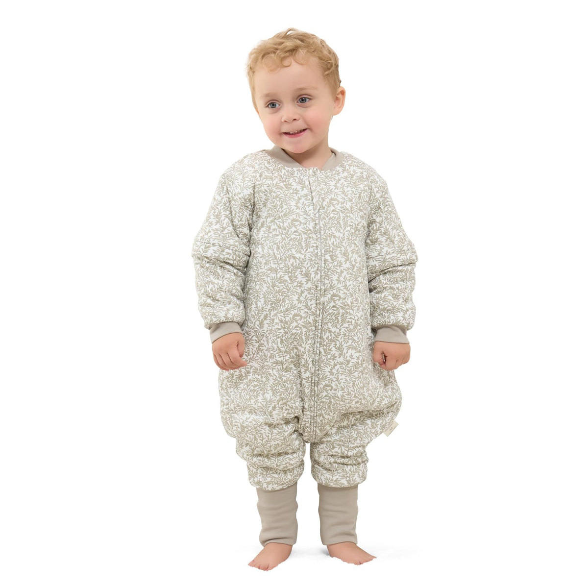 Mosebears Baby Sleeping Bag, 2.5 TOG baby sleep sack with Legs,Warmly Lined Winter Sleeping Bag with Removable Sleeves(Leaf,3-4 Years(baby height 95-105cm))
