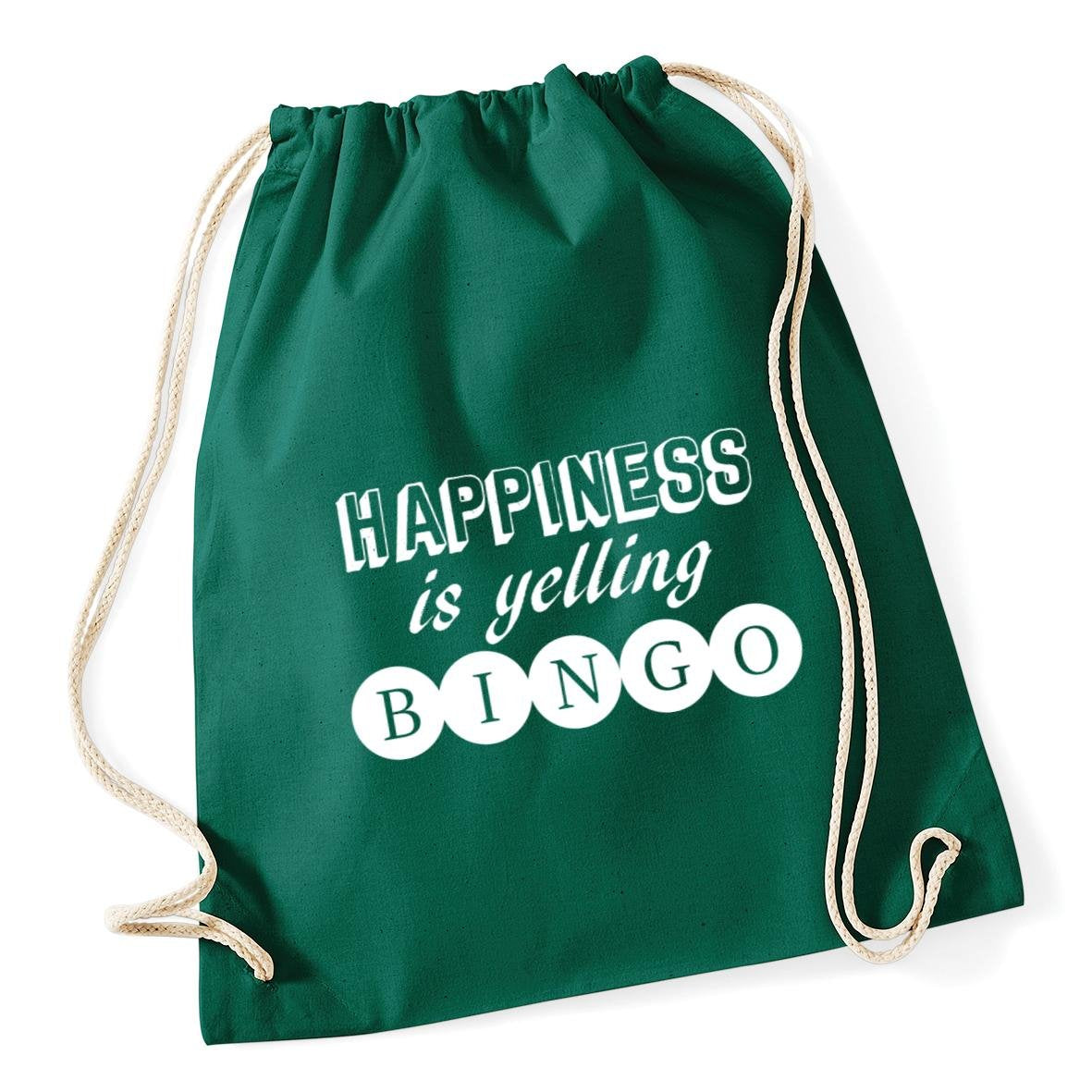 Hippowarehouse Happiness is Yelling Bingo Drawstring Cotton School Gym Bag 37cm x 46cm, 12 litres