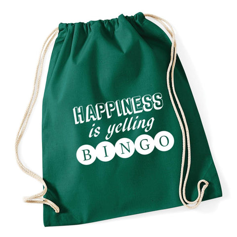 Hippowarehouse Happiness is Yelling Bingo Drawstring Cotton School Gym Bag 37cm x 46cm, 12 litres