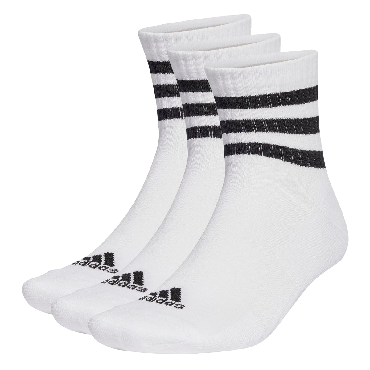 adidas Unisex Kids 3-Stripes Cushioned Sportswear Mid-Cut Socks 3 Pairs, White/Black, 5-6 Years