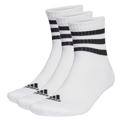 adidas Unisex Kids 3-Stripes Cushioned Sportswear Mid-Cut Socks 3 Pairs, White/Black, 5-6 Years