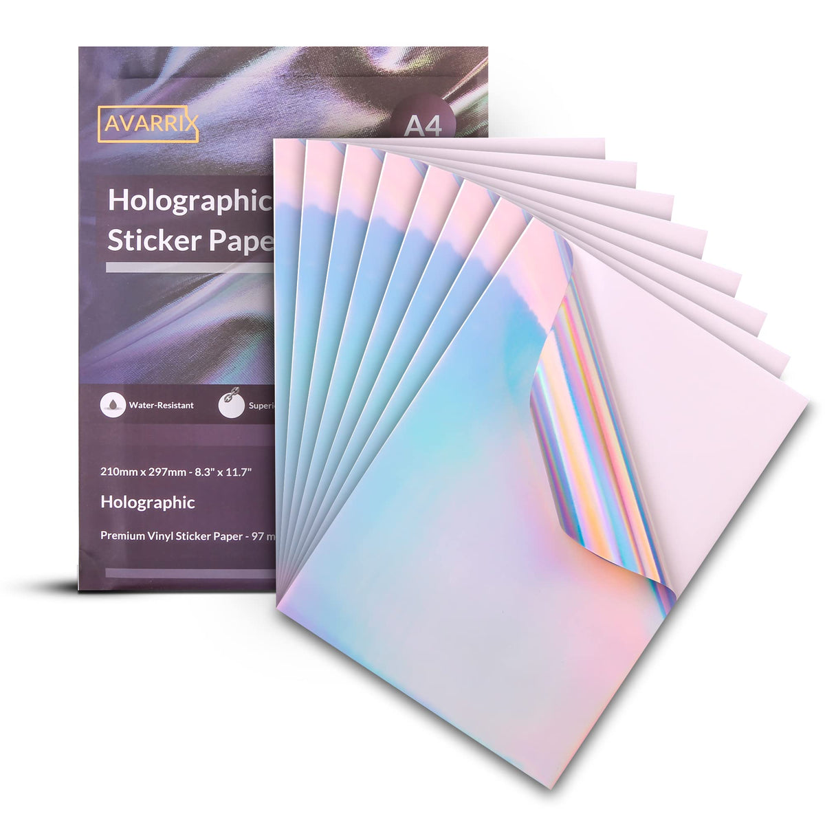 Printable Vinyl Sticker Paper for Inkjet & Laser Printer Holographic Glossy | A4 - 20 Self Adhesive Sheets Printable Vinyl | Waterproof A4 Sticker Paper for Printer - Avarrix Australia