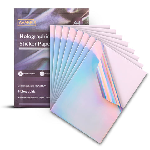 Printable Vinyl Sticker Paper for Inkjet & Laser Printer Holographic Glossy | A4 - 20 Self Adhesive Sheets Printable Vinyl | Waterproof A4 Sticker Paper for Printer - Avarrix Australia