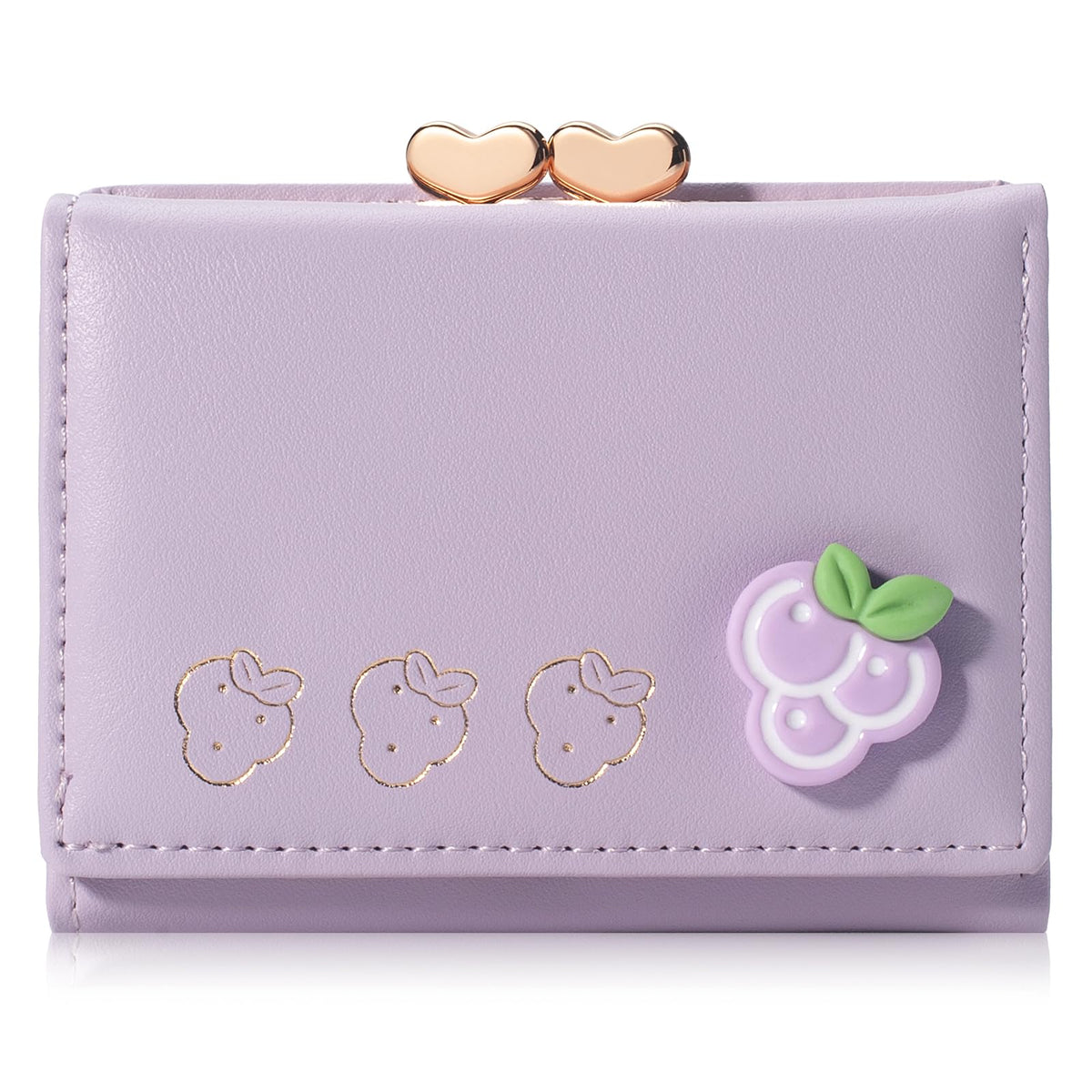RSXING Ladies Purse Women Wallets - Small Bifold Compact Wallet for Women Ladies Card Holder Coin Purse with Cute Fruit Pattern - Credit Card Holders for Women(Purple)
