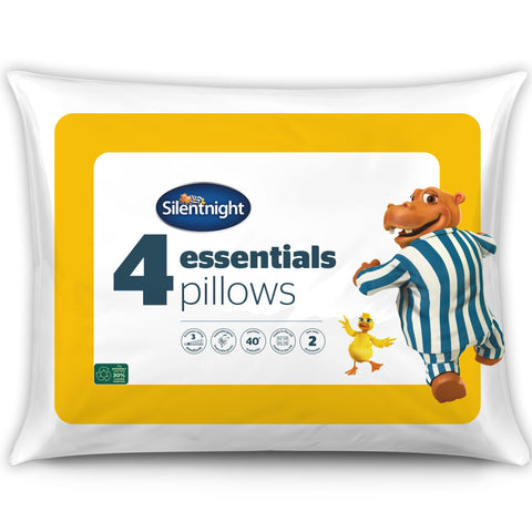 Silentnight Essentials Comfortable Soft Medium Support Pillows for Front, Stomach, Back and Side Sleepers-Hypoallergenic and Machine Washable, Microfibre, White, 4 Pack