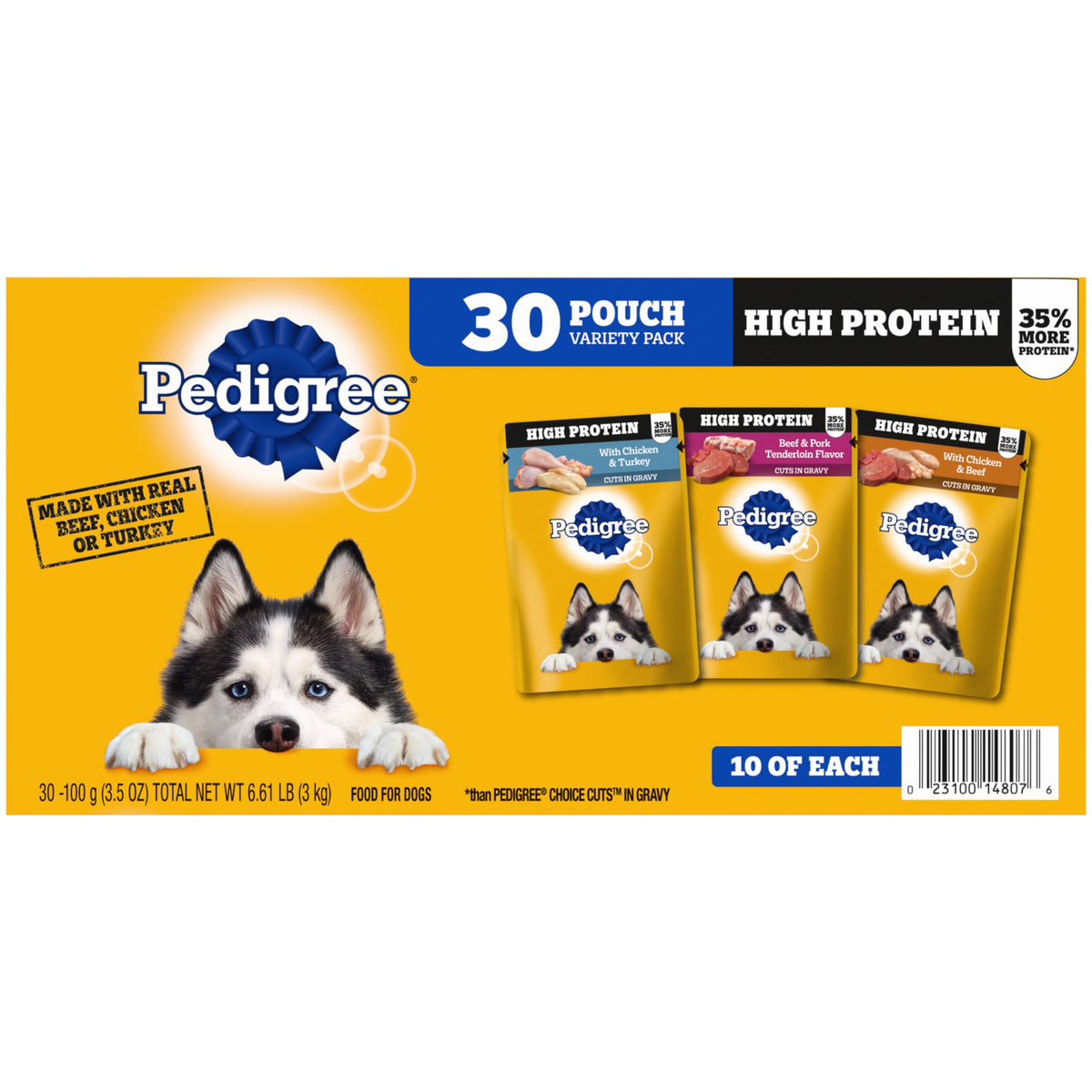 Pedigree High Protein Adult Soft Wet Dog Food Variety Pack, 3.5 oz Pouches, 30 Count