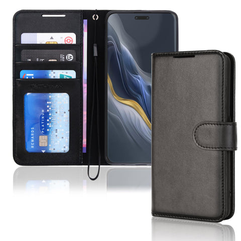 TECHGEAR Leather Wallet Case for Honor Magic 6 Pro 5G, Flip Book Protective Case Cover [RFID BLOCKING] with Wallet Card Holder, Stand and Wrist Strap - Black PU Leather with Magnetic Closure