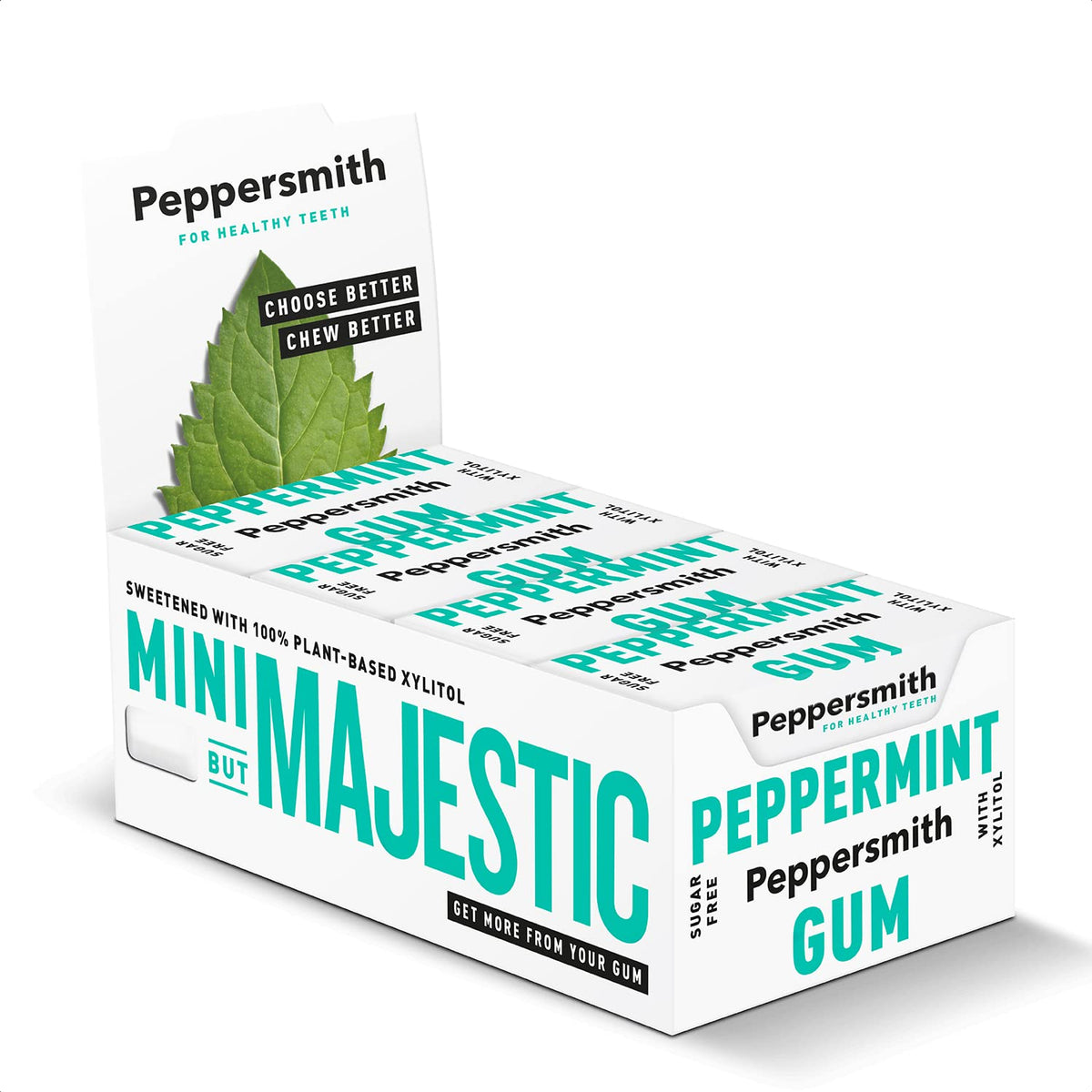 Peppersmith - British Peppermint Gum - Vegan Friendly - 100% Xylitol Plant Based Sweetener - Fresh Breath - Sugar Free Gum - Benefits Oral Health - Pocket Packs - 12x15g