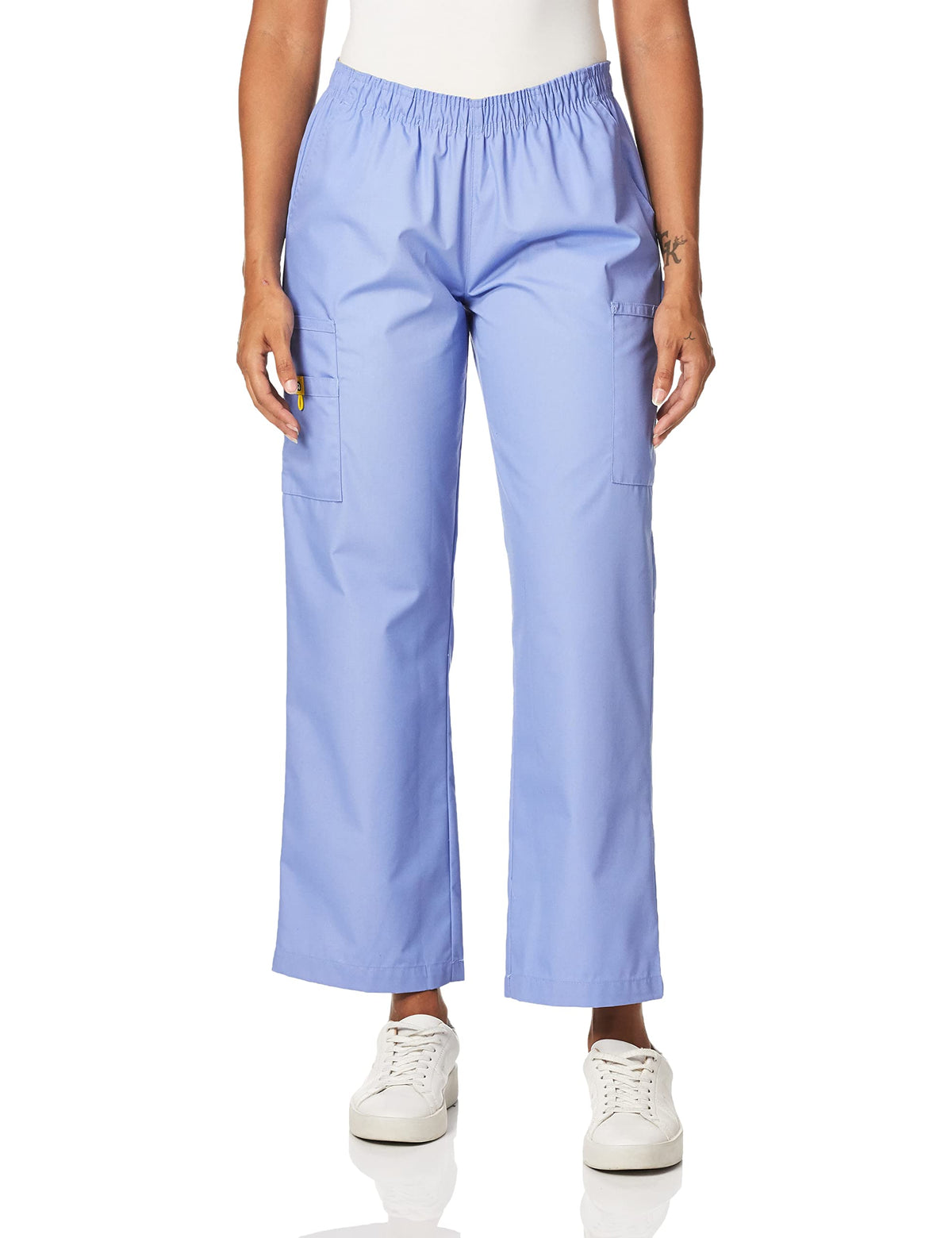 WonderWink 5016TCBLLGT Origins Women's Quebec Fit Pull On Cargo Pant, Ceil Blue, Tall - Large