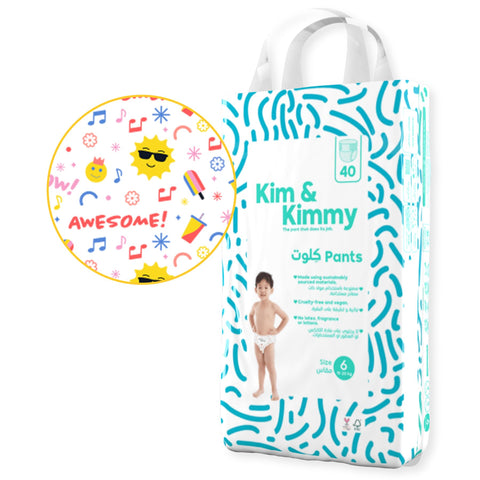 Kim & Kimmy Eco Nappy Pants Size 6 (15-20 kg) 40 Disposable Nappy Pants - 12 Hour Leak Protection, No Rashes, Hypoallergenic, Ultra-Soft & Highly Absorbent - Summer Icons