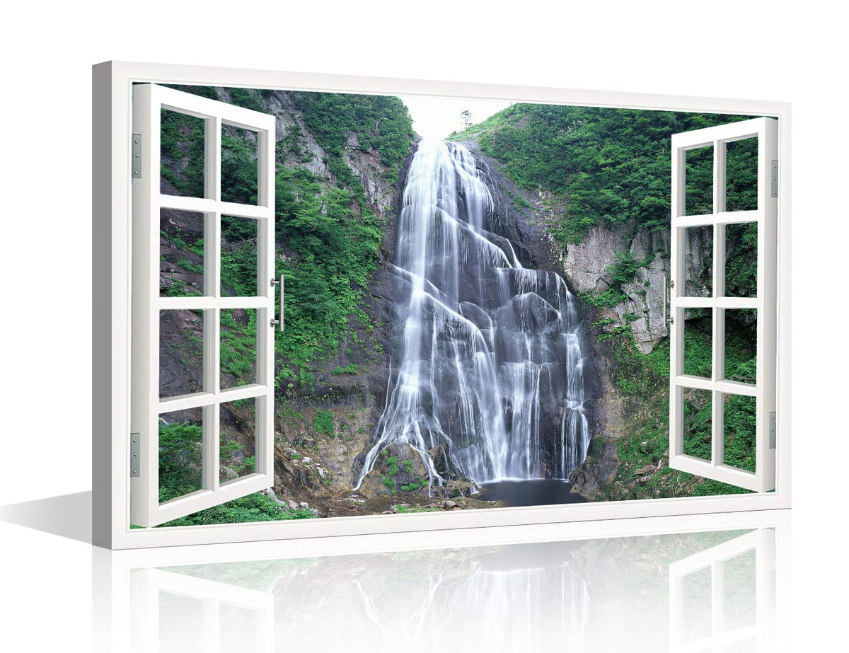 Canvas Art Grand Waterfall Green Mountain Wall Art Outdoor Natural Landscape Picture for Bedroom Canvas Print Painting Artwork Modern Decoration Office Study Bedroom Home Decorations (24"W x 16"H)