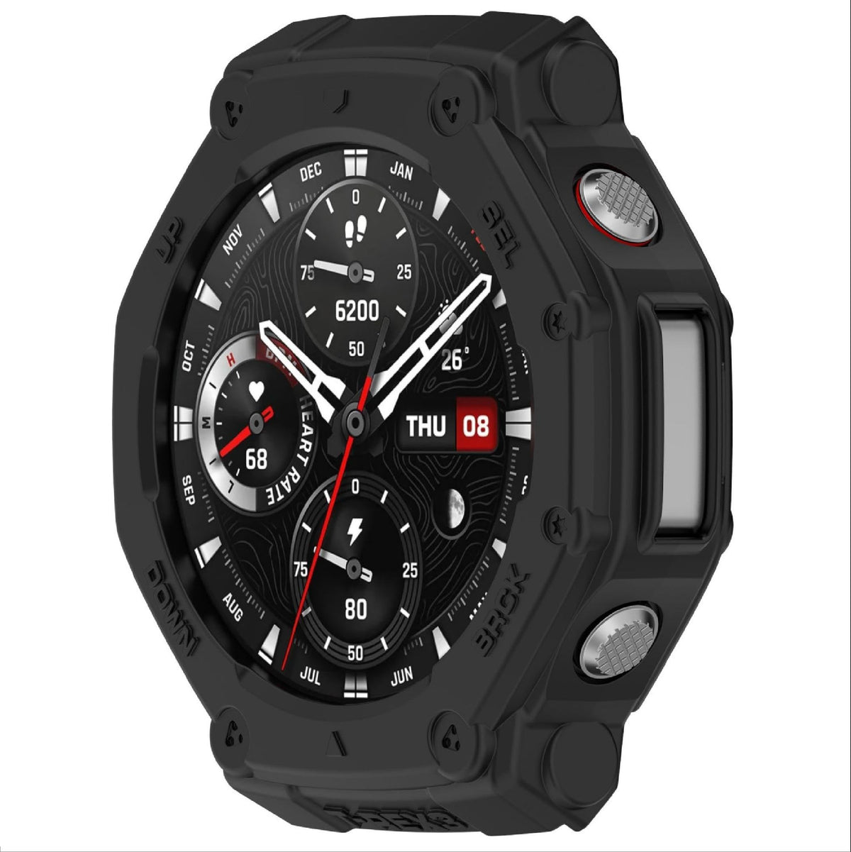 GIOPUEY Case Compatible with Amazfit T-Rex 3, Premium Soft TPU Silicone Protector Case Cover, Unique Design, Shockproof - BLACK