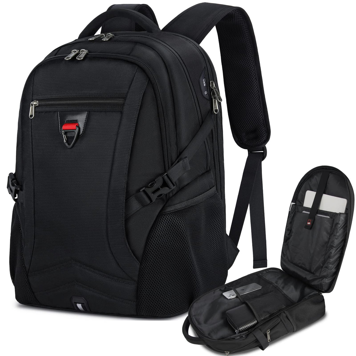 Lubardy Laptop Backpack 17.3 Inch Travel Rucksack for Men with USB Charging Port Water Resistant Laptop Bags Work Backpack for School Business CollegeÃƒÆ’Ã†â€™ÃƒÂ¢Ã¢â€šÂ¬Ã…Â¡ÃƒÆ’Ã¢â‚¬Å¡Ãƒâ€šÃ‚Â Hiking Black