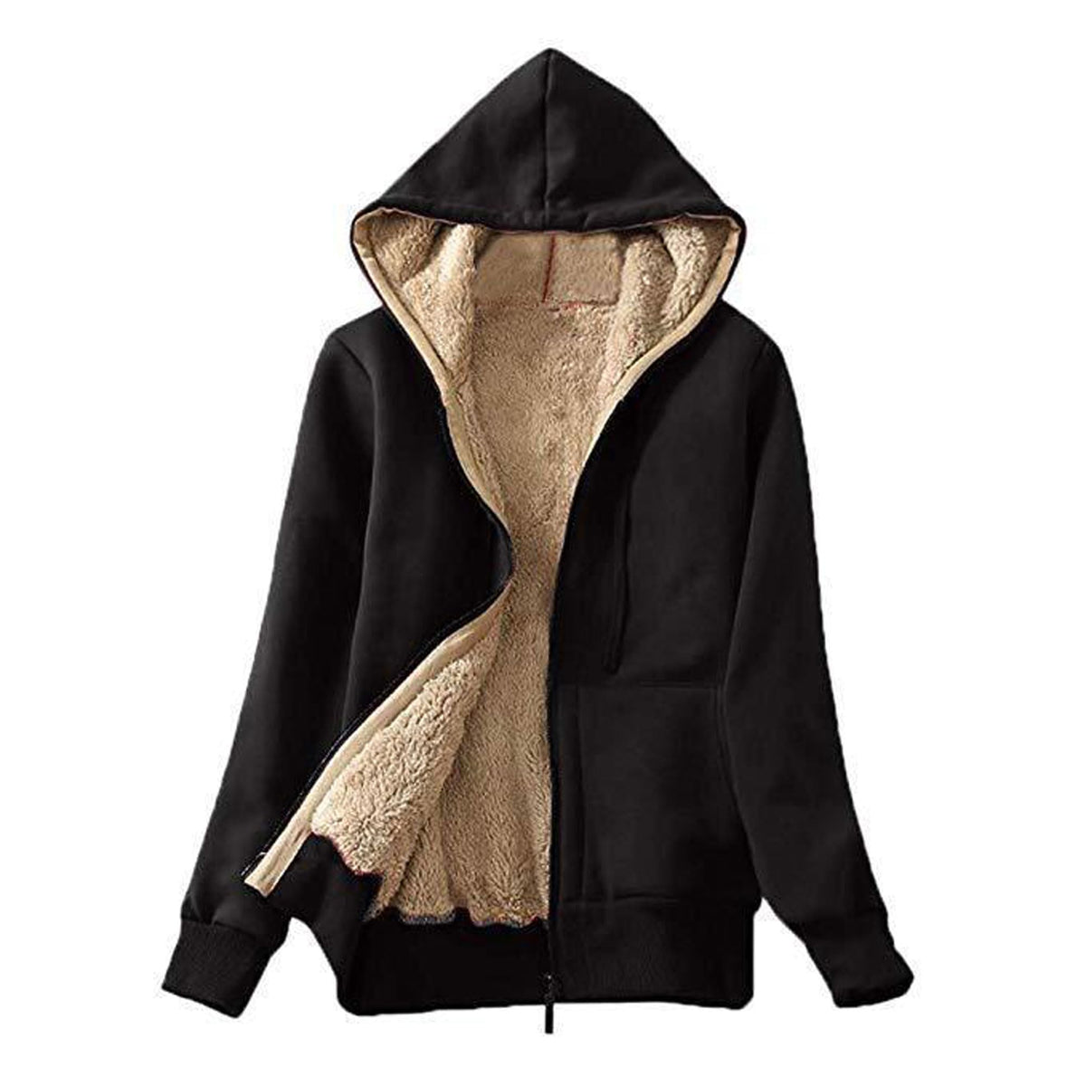 Letuwj Hooded long-sleeved sweater fall women's plush jacket Black 3XL