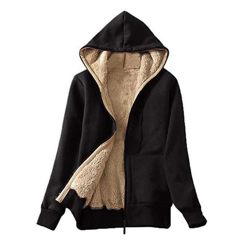 Letuwj Hooded long-sleeved sweater fall women's plush jacket Black 3XL
