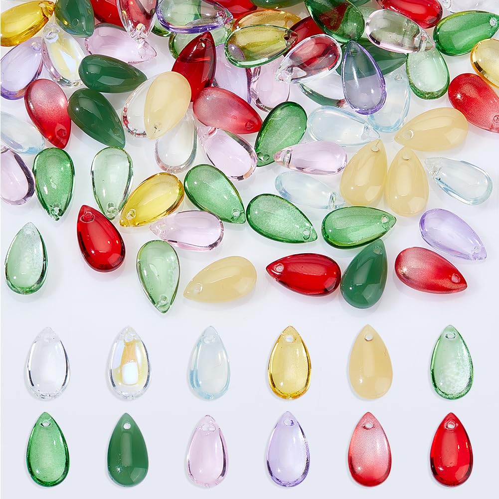AHANDMAKER 120Pcs 12 Colors Teardrop Glass Beads, Mixed Top Drilled Water Drop Glass Beads Transparent Loose Beads for Earring Jewelry Making DIY Crafts(0.55x0.31x0.2inch