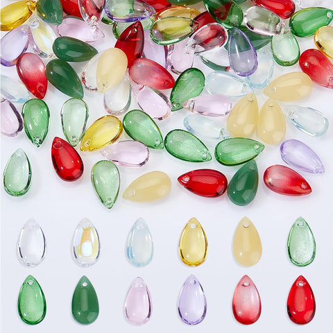 AHANDMAKER 120Pcs 12 Colors Teardrop Glass Beads, Mixed Top Drilled Water Drop Glass Beads Transparent Loose Beads for Earring Jewelry Making DIY Crafts(0.55x0.31x0.2inch