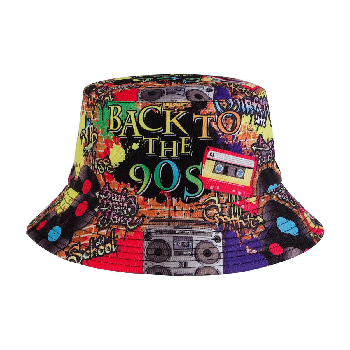 JAZTAKU 80 90S Outfit Bucket Hat for Women Men Retro Fashion Fisherman Hat Packable Outdoor Sun Cap Rave Accessories, C:90s Bucket Hat, M/L