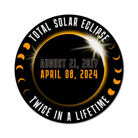 3" Eclipse Yellow April 8th 2024 Solar Eclipse Path USA 2024 World American Text Quality Laminated Sticker Decal Earth Moon Phases Celestial Science twice in a lifetime gift for friends family