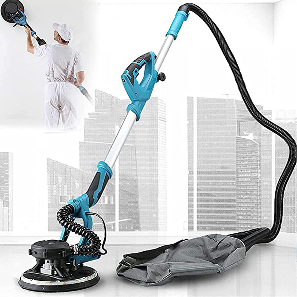 Drywall Sander and Polisher with Led Light & Automatic Vacuum System, Wall Sander Speed: 1000-2100r/min, Electric Extendable Wall Sander, 5 Speed Regulation,Sander+50sandpad