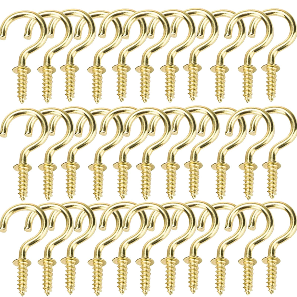 50 Pcs Screw-in Ceiling Hooks Screw Hooks Cup Hooks Nickel Plated Hooks for Cabinet Shelf Silver 1 inch (Gold)
