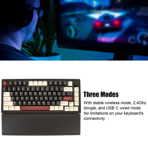 ciciglow Mechanical Keyboard, Three Modes 2.4G USB C BT 5.0 Keyboard 82 Key 1 Volume Wheel Key Hot Swappable Gaming Keyboard