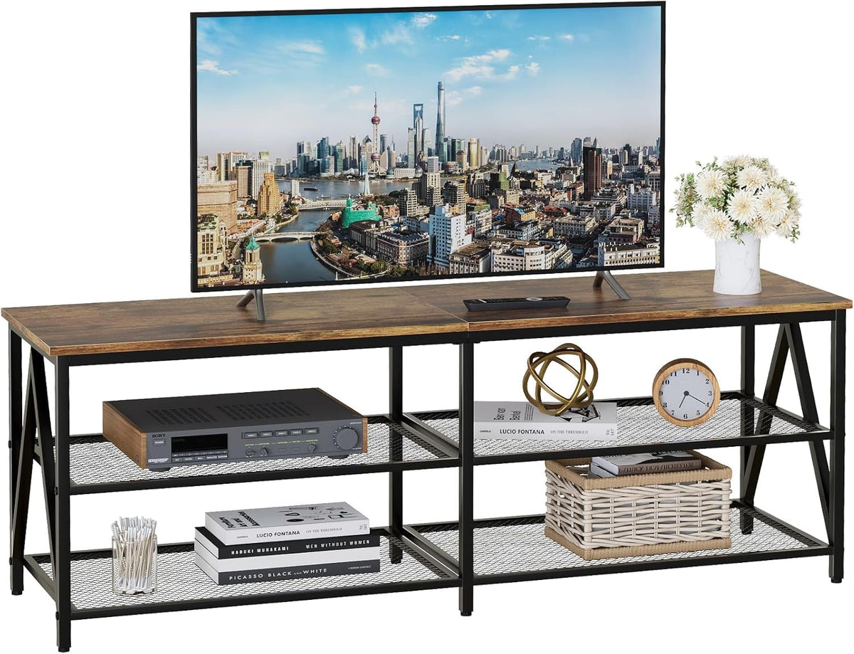 Huhote TV Cabinet, TV Stand, TV Shelf, Lowboard with Open Compartments for Living Room