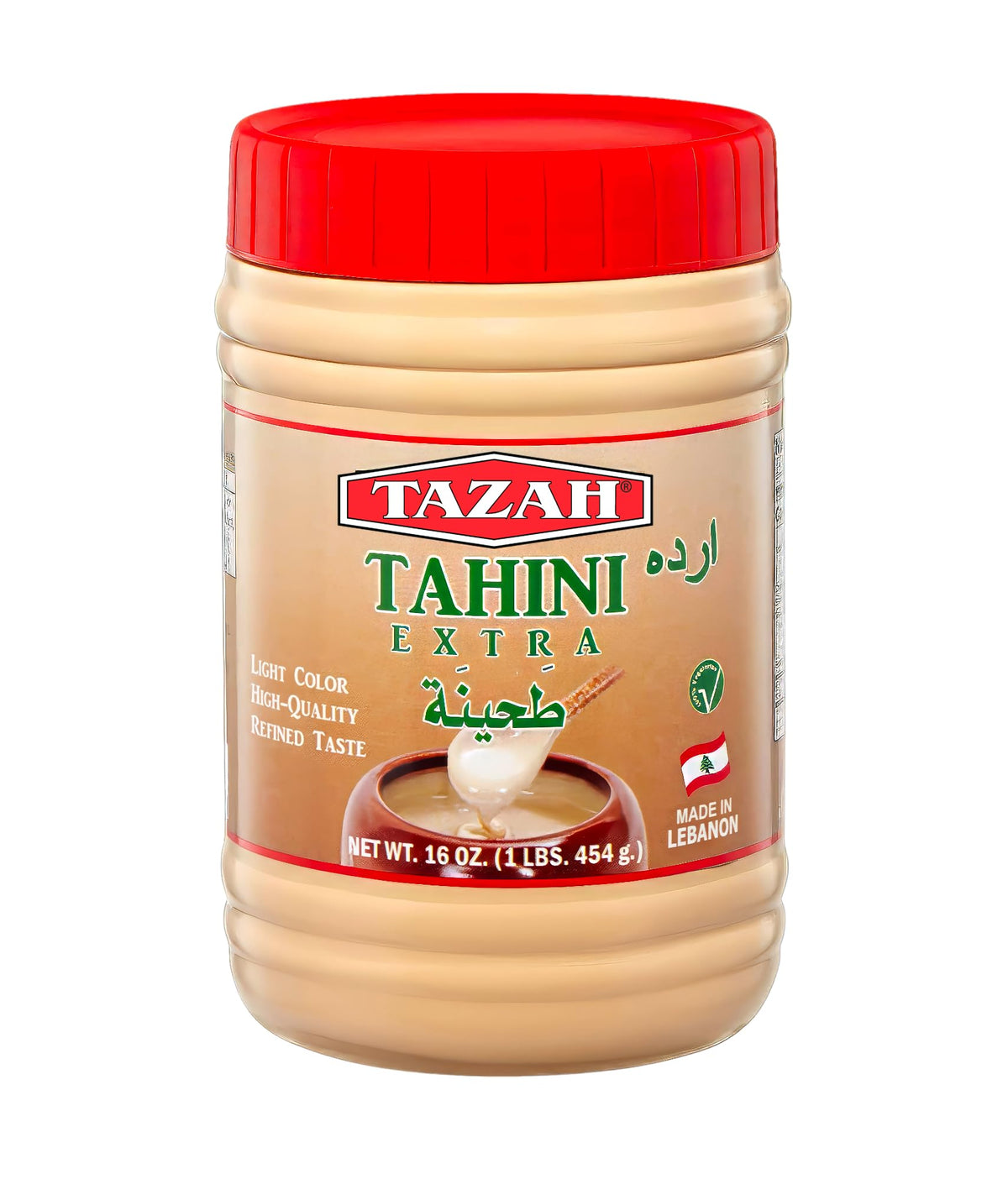 TAZAH Tahini Paste for Hummus Baba Ganoush 16oz - 1lb Natural Stone Ground Lebanese Sesame Paste Vegan Cholesterol-Free No Preservatives Perfect for Delicious Middle Eastern Dishes