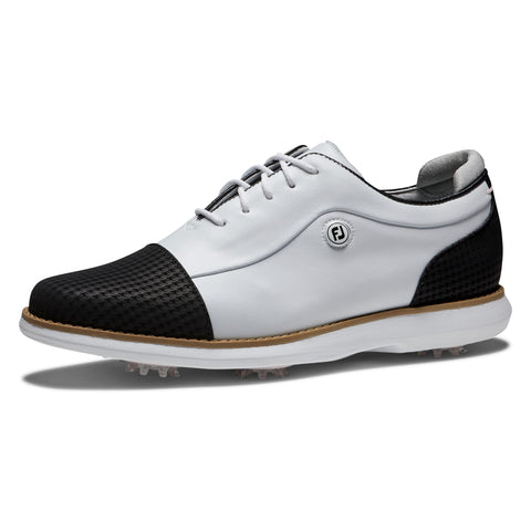 FootJoy Women's Traditions Golf Shoe, White/Black Cap Toe, 9.5