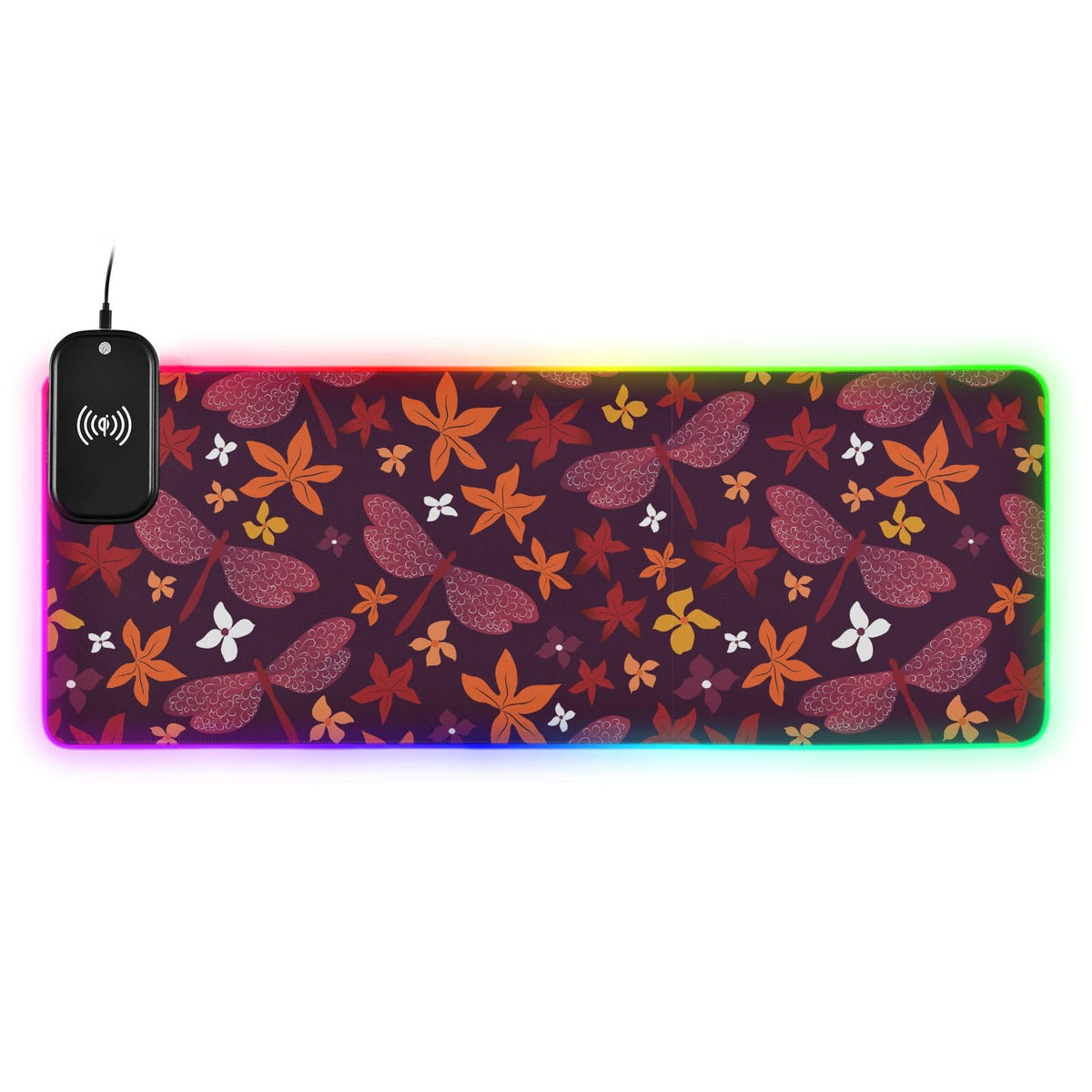 Autumn Fall Dragonfly Wireless Charging Mouse Pad for Mobile Phone Extra Large Gaming Mousepad with 13 Lighting Modes Computer Mat for Gaming MacBook PC Laptop Desk Office Home