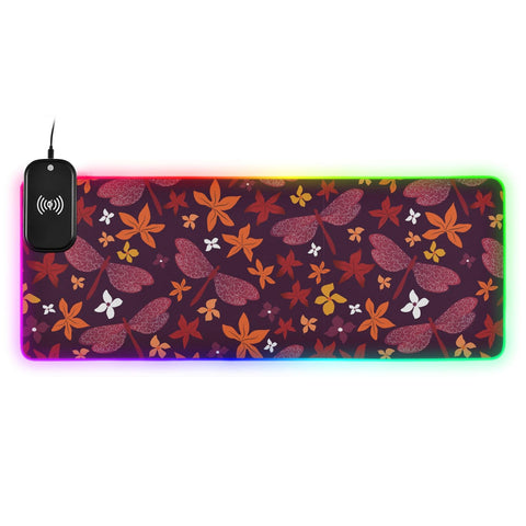 Autumn Fall Dragonfly Wireless Charging Mouse Pad for Mobile Phone Extra Large Gaming Mousepad with 13 Lighting Modes Computer Mat for Gaming MacBook PC Laptop Desk Office Home