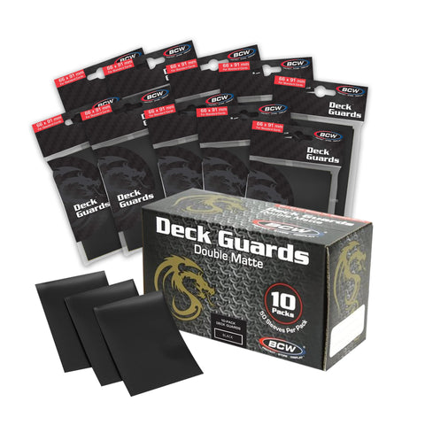 BCW Deck Guard - Double Matte Card Sleeves | 500 Count Box (10 Packs of 50 Sleeves) |Acid-Free, No PVC | Fits 2.5" x 3.5" Game Cards | Archival Safe Sleeves for Card Protection (Black)