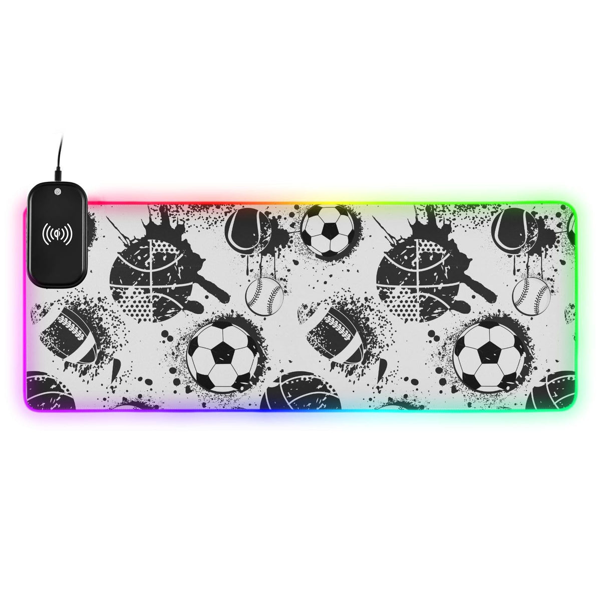 Football Sports Wireless Charging Mouse Pad for Mobile Phone Extra Large Gaming Mousepad with 13 Lighting Modes Keyboard Mat for Office Home Gaming MacBook PC Laptop Desk