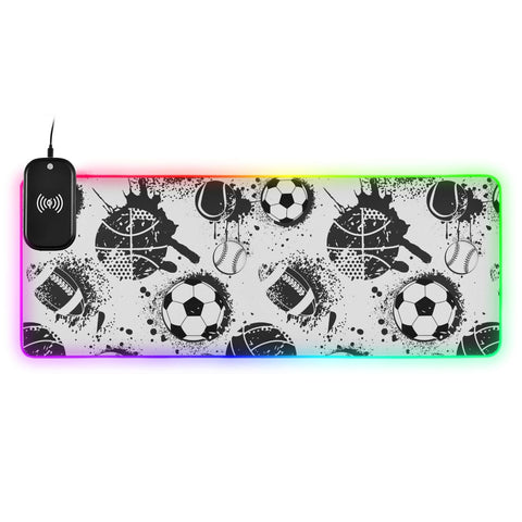 Football Sports Wireless Charging Mouse Pad for Mobile Phone Extra Large Gaming Mousepad with 13 Lighting Modes Keyboard Mat for Office Home Gaming MacBook PC Laptop Desk