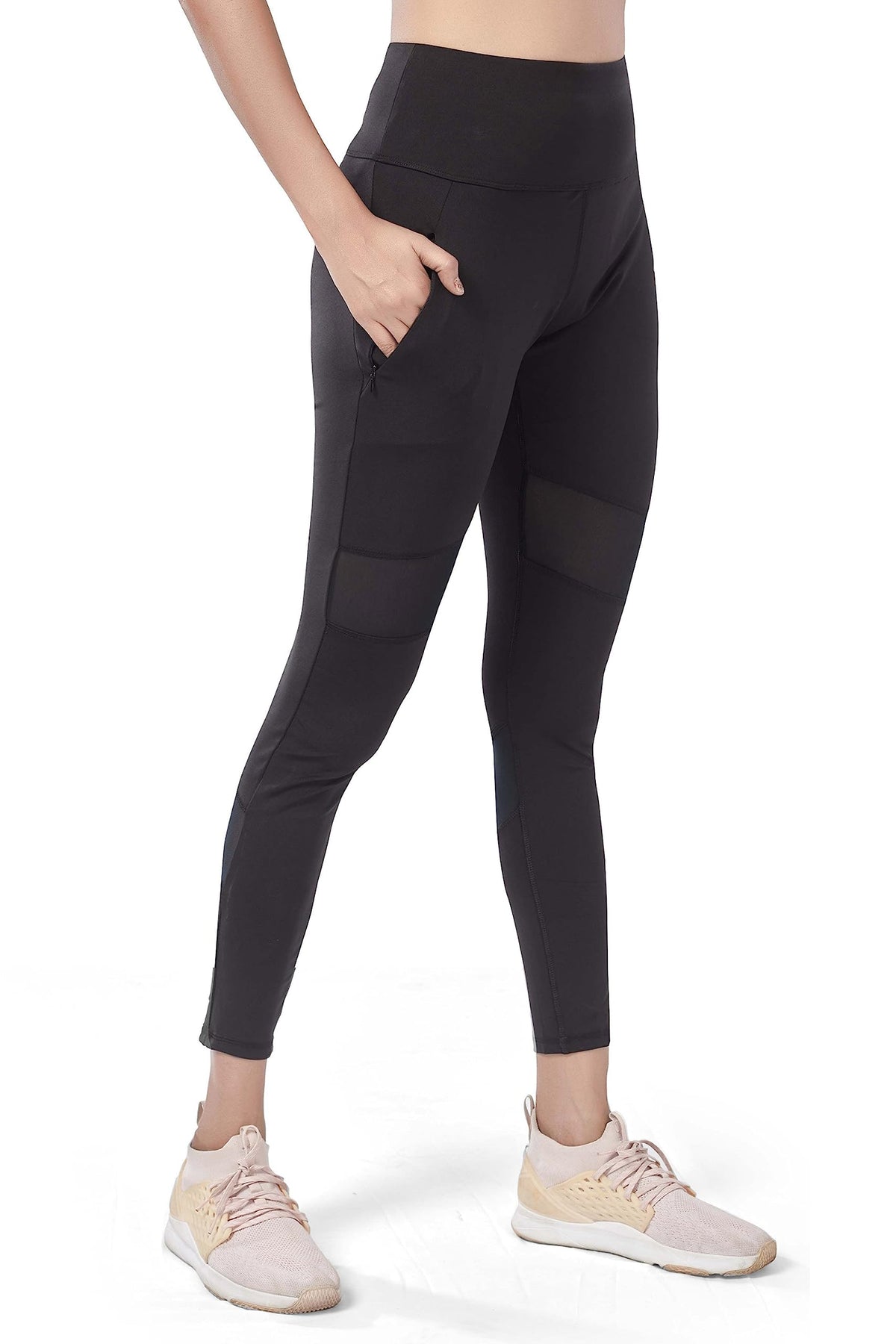 Mehrang Active Yoga Pants for Women Gym High Waist with Pocket, Tummy Control, Workout Pants 4 Way Stretch Yoga Leggings Small Black