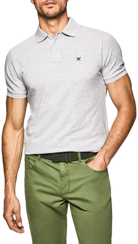 Hackett London Men's Slim Fit Logo Polo Shirt, Grey (Light Grey Marl 913), M UK