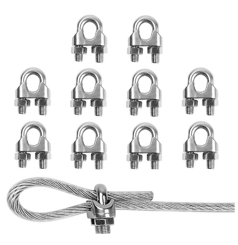 TERF® 10 Pcs Wire Rope Cable Clip Clamps M5 for Ø 5mm (3/16") Wire Rope Cable Grip Galvanized Steel U Bolt Saddle Fastener for Rigging Rope and tension cable Garden Tension Wire Ropes
