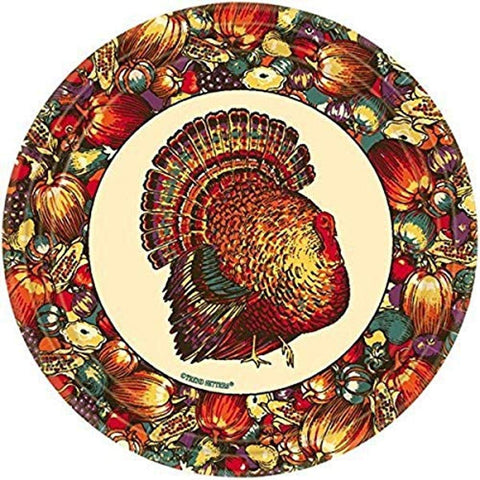 Amscan Autumn Turkey Round Dinner Paper Plates - 9", Multicolor, 10 pcs