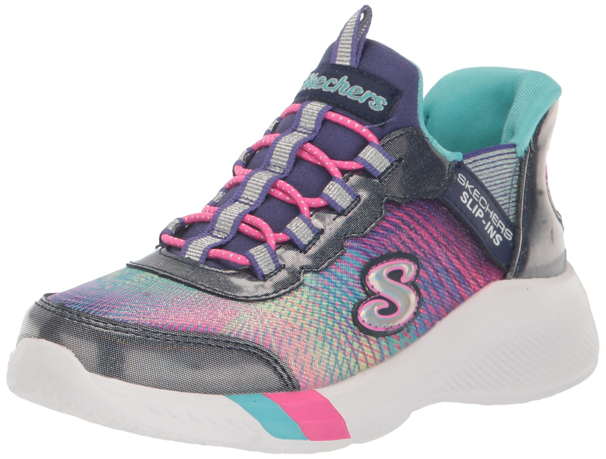 Skechers Kids Girls Dreamy Lites-Colorful Prism Sneaker, Navy/Multi, 13 Little Kid