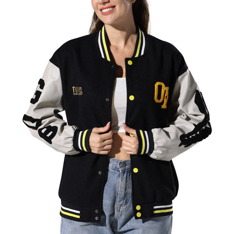 KENAIJING Women's Varsity Jacket Baseball Bomber Jacket Vintage Unisex Streetwear Coats with Patchwork Hipster Utility Tops