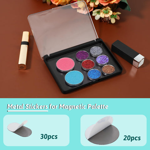 Abeillo Empty Magnetic Makeup Palette Set, 1pc Magnetic Makeup Palette+ 20PCS Round Adhesive Metal Stickers + 30PCS Square Adhesive Metal Stickers for DIY Eyeshadow Blush