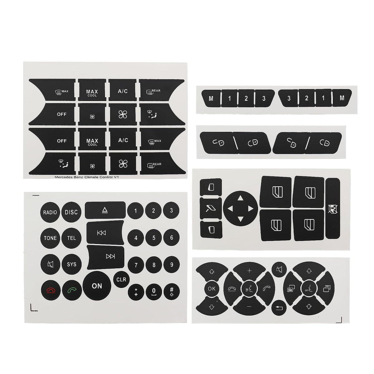 Car Interior Stickers Button Decals Compatible with Mercedes Benz W204 C250 C350 E-Class 2008-2014 Steering Wheel AC Window Radio Number Door & Air Conditioner Repair Sticker Kit (6 Pieces)